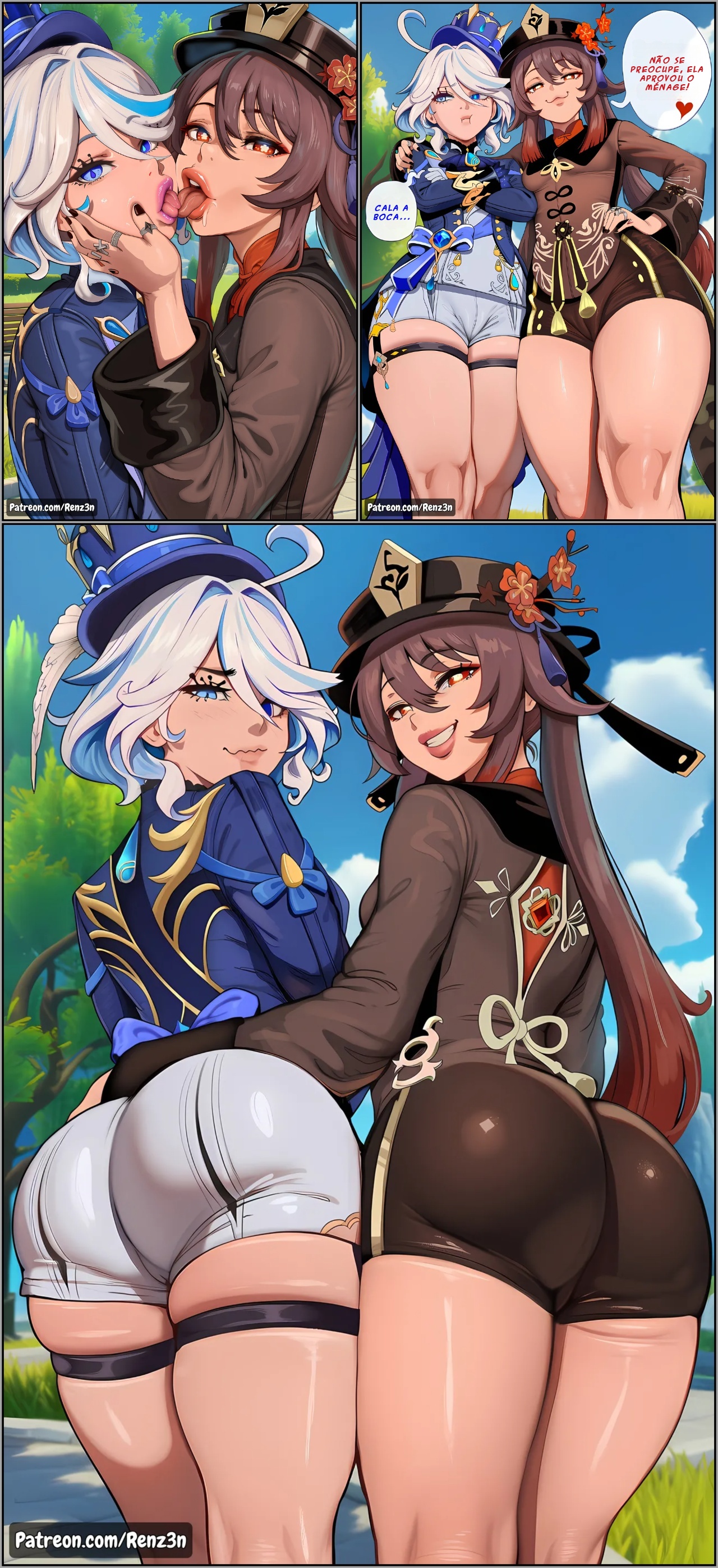 Furina And Hu Tao, Tag Team Threesome Hentai pt-br 02